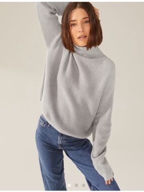 Italic Ellie Cashmere Turtleneck Fisherman Knit Sweater Large Gray